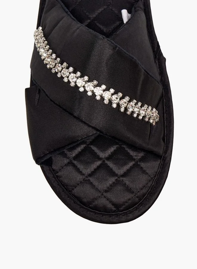 Le Confort BLACK Women Satin Stone Embellished Bedroom Slides for Women | Best Price UAE